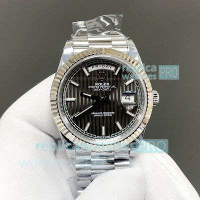 8+ Factory Swiss Copy Rolex Day-Date Gain Weight Black Vertical Stripe Face President Watch 
